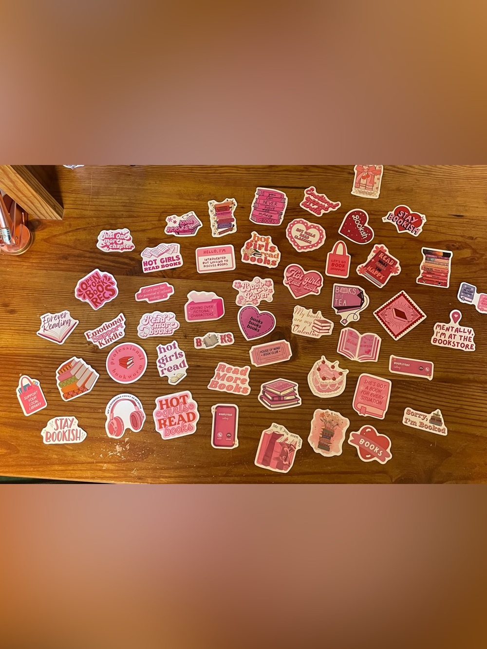 Pink Bookish Sticker Set - Assorted Reading-Themed Die-Cut Stickers Pack of 49